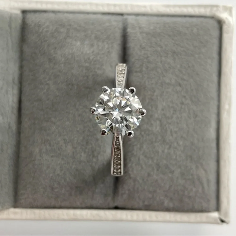 2ct Round Brilliant Solitaire GRA Certified Moissanite Diamond Engagement Ring